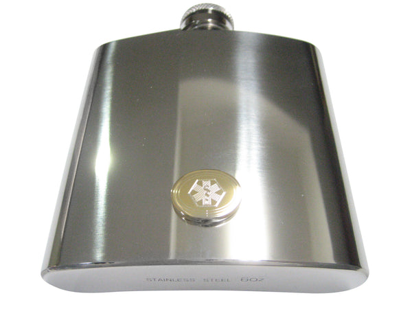 Gold Toned Etched Oval Paramedic Star of Life Symbol 6oz Flask