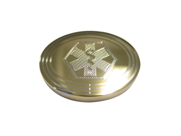 Gold Toned Etched Oval Paramedic Star of Life Symbol Magnet