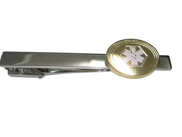 Gold Toned Etched Oval Paramedic Star of Life Symbol Tie Clip