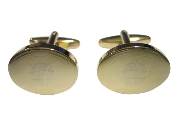 Gold Toned Etched Oval Polyhedral Virus Cufflinks