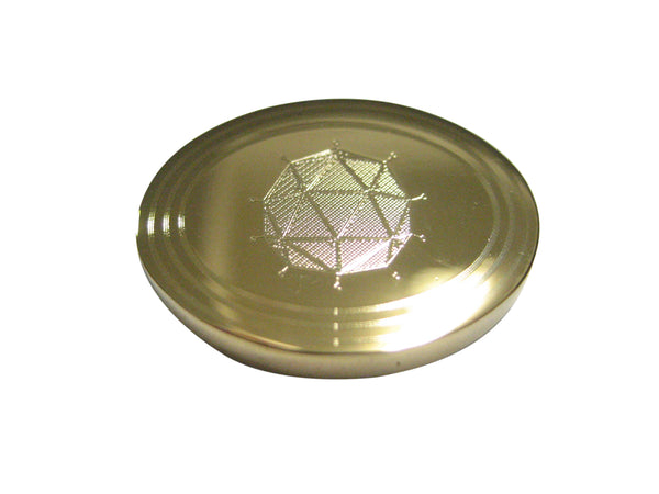 Gold Toned Etched Oval Polyhedral Virus Magnet