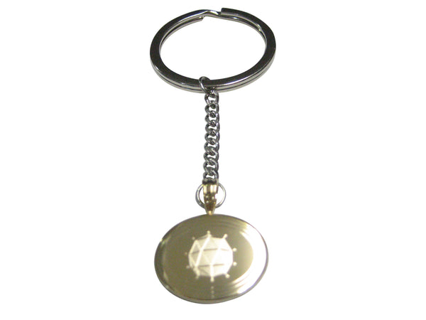 Gold Toned Etched Oval Polyhedral Virus Pendant Keychain