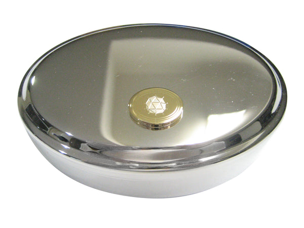 Gold Toned Etched Oval Polyhedral Virus Pendant Oval Trinket Jewelry Box