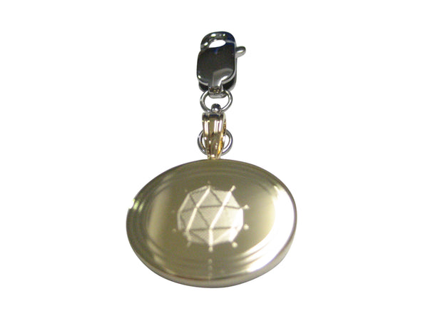 Gold Toned Etched Oval Polyhedral Virus Pendant Zipper Pull Charm