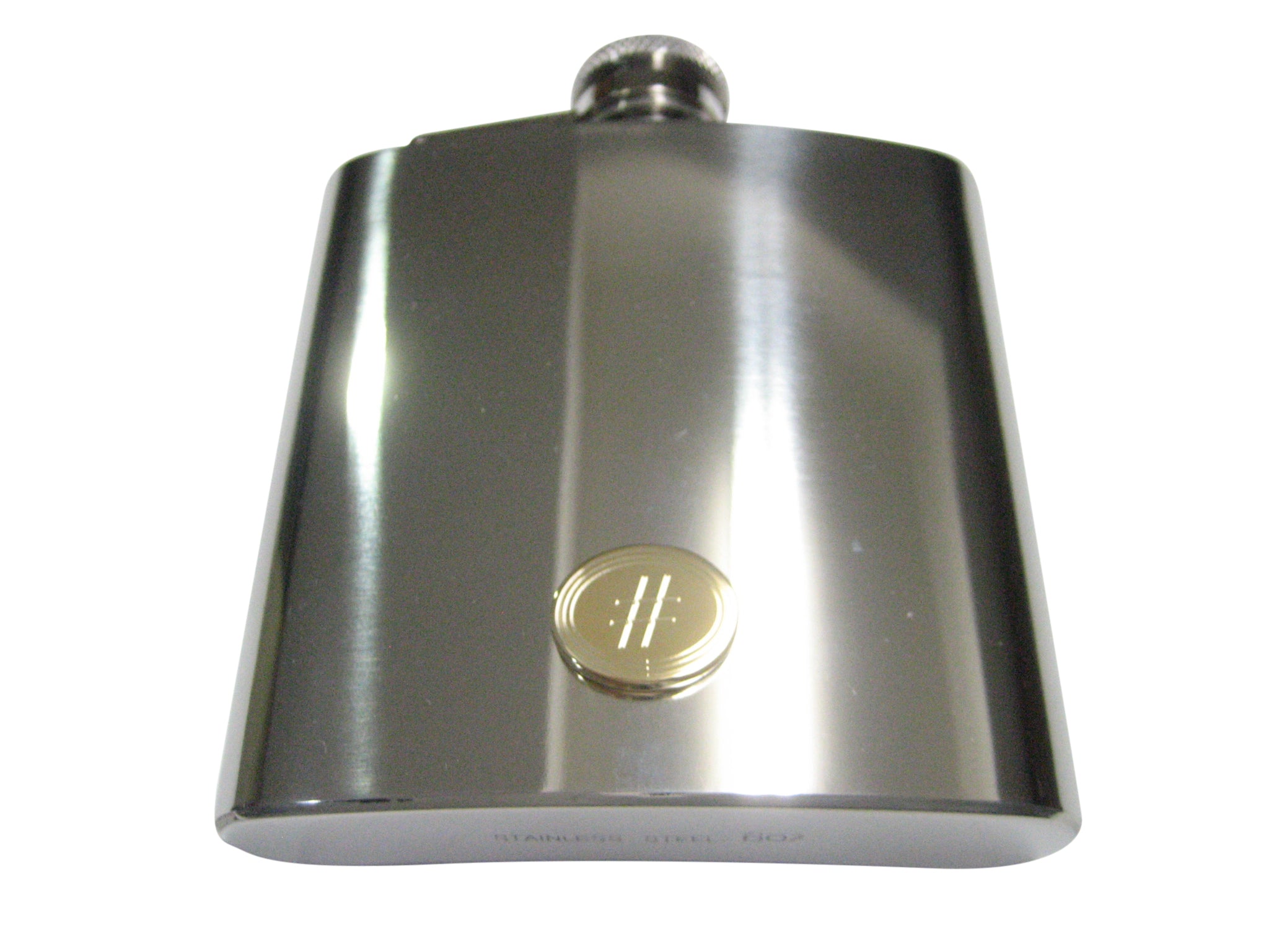 Gold Toned Etched Oval Pound Hash Tag Symbol Pendant 6oz Flask