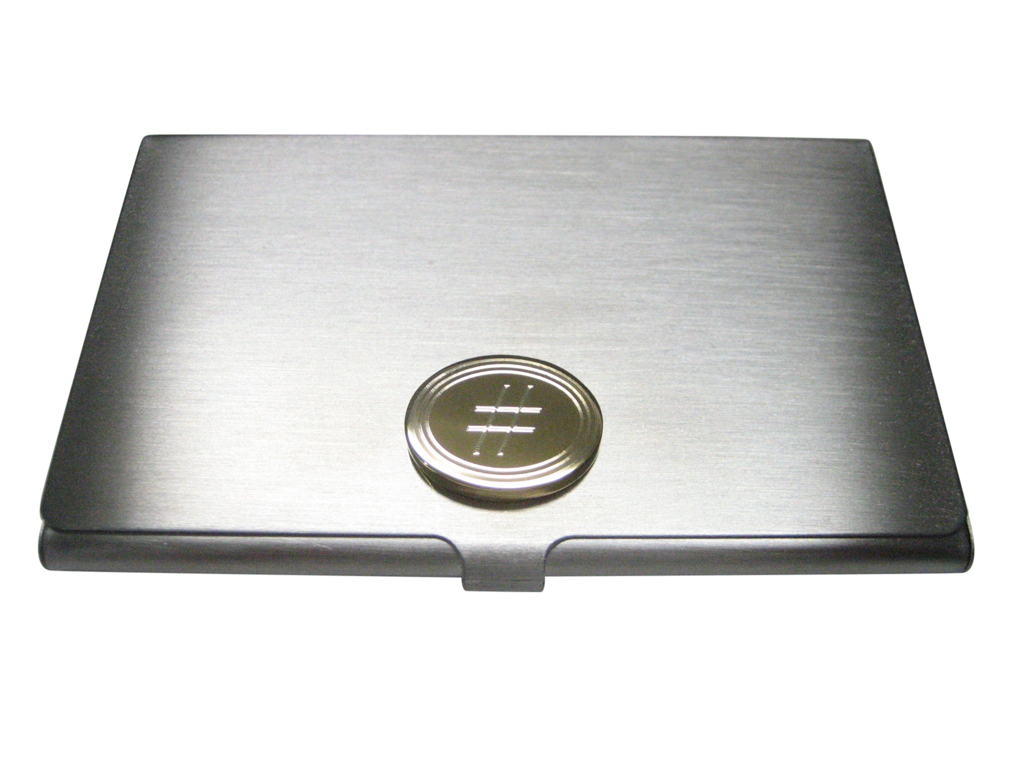 Gold Toned Etched Oval Pound Hash Tag Symbol Pendant Business Card Holder