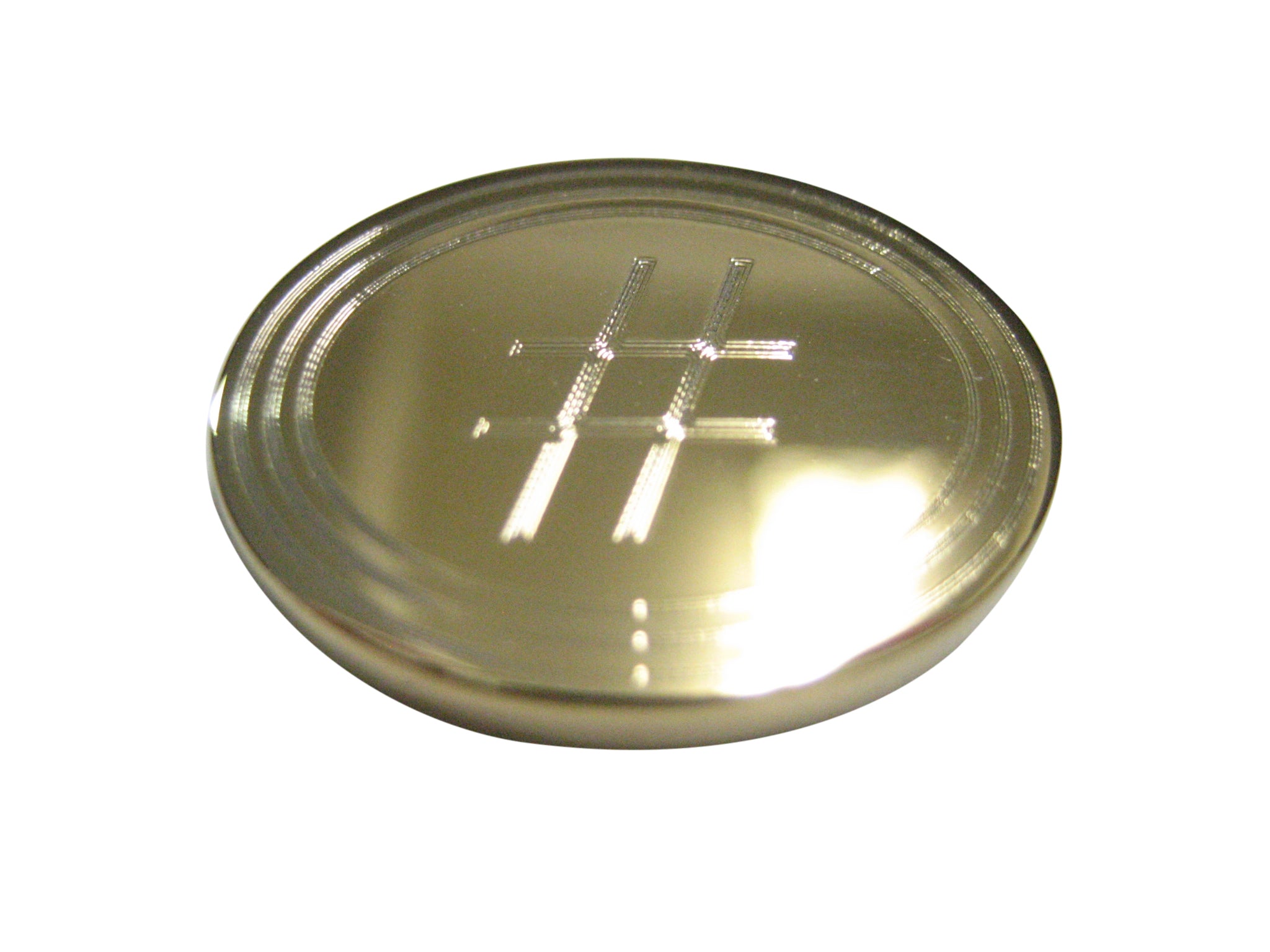 Gold Toned Etched Oval Pound Hash Tag Symbol Pendant Magnet