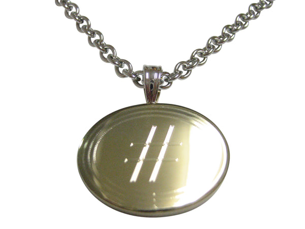 Gold Toned Etched Oval Pound Hash Tag Symbol Pendant Necklace