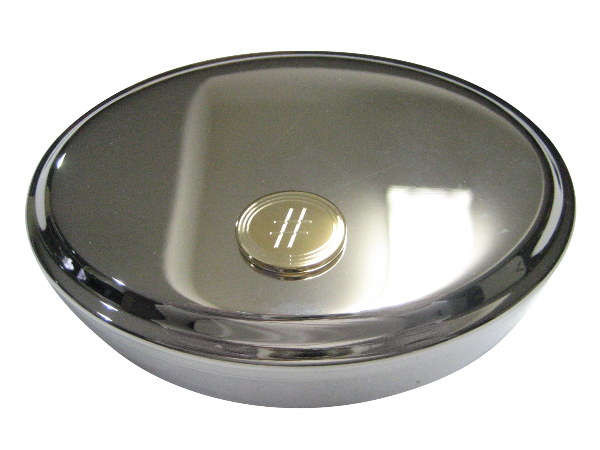 Gold Toned Etched Oval Pound Hash Tag Symbol Pendant Oval Trinket Jewelry Box