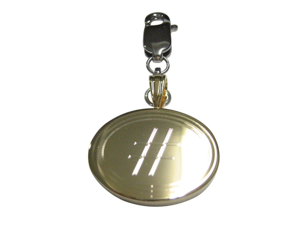 Gold Toned Etched Oval Pound Hash Tag Symbol Pendant Zipper Pull Charm