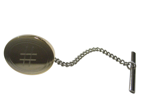 Gold Toned Etched Oval Pound Hash Tag Symbol Tie Tack