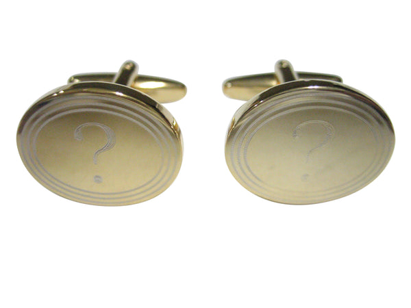 Gold Toned Etched Oval Question Mark Cufflinks