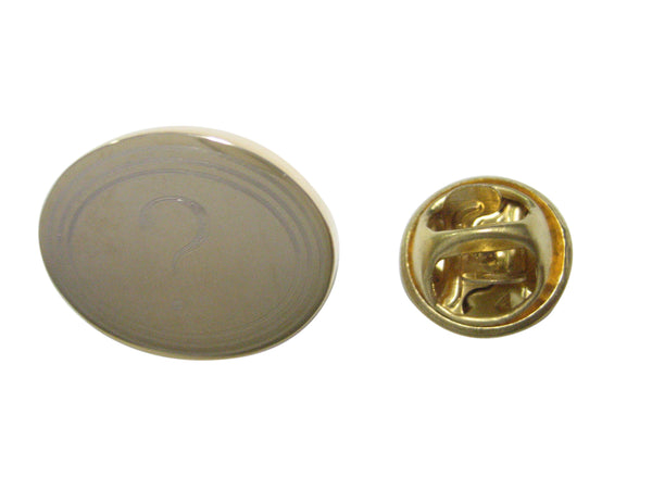 Gold Toned Etched Oval Question Mark Lapel Pin