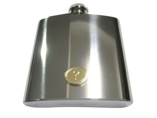 Gold Toned Etched Oval Question Mark Pendant 6oz Flask