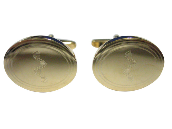 Gold Toned Etched Oval RNA Ribonucleic Acid Molecule Cufflinks