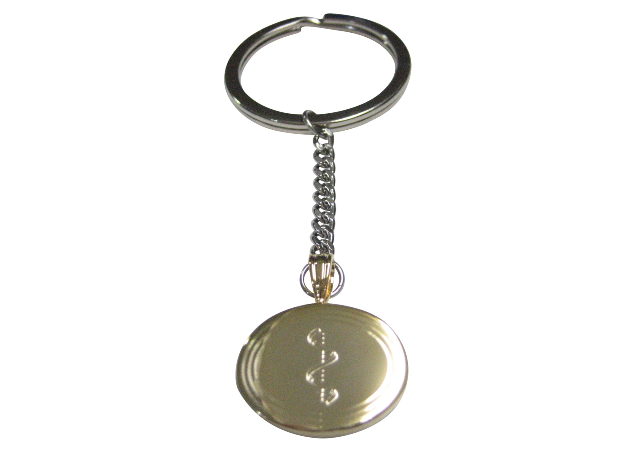 Gold Toned Etched Oval RNA Ribonucleic Acid Molecule Pendant Keychain