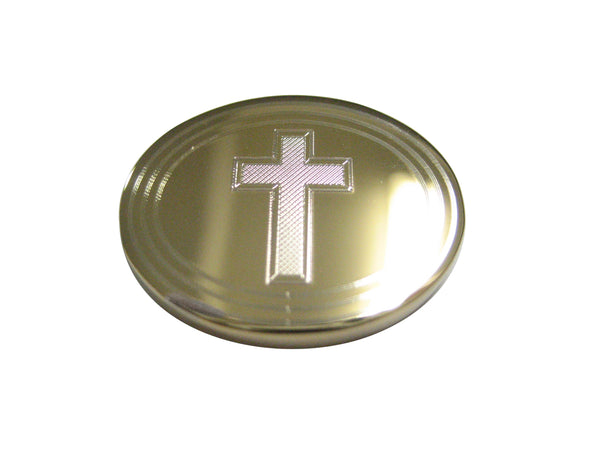 Gold Toned Etched Oval Religious Cross Magnet