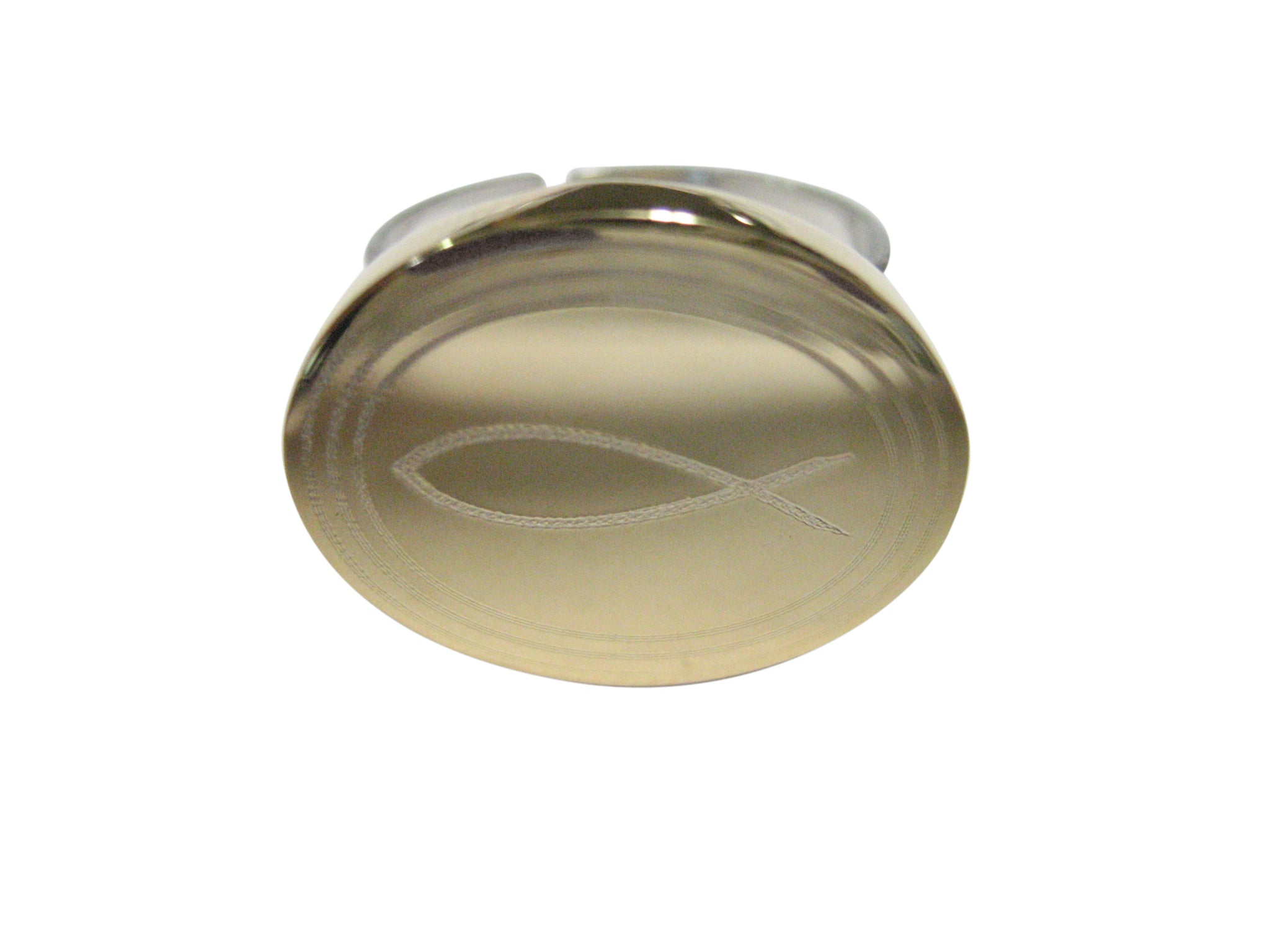 Gold Toned Etched Oval Religious Ichthys Fish Adjustable Size Fashion Ring