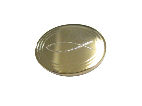 Gold Toned Etched Oval Religious Ichthys Fish Magnet