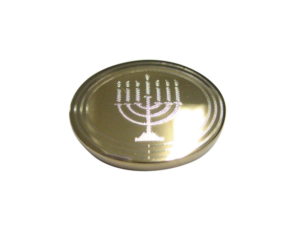 Gold Toned Etched Oval Religious Menorah Magnet
