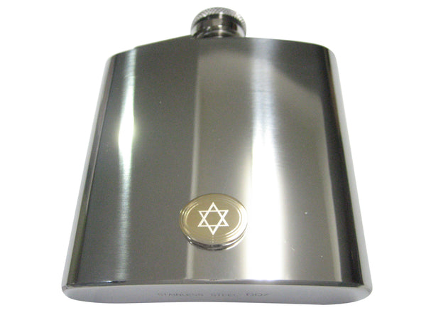 Gold Toned Etched Oval Religious Star of David 6oz Flask