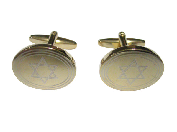 Gold Toned Etched Oval Religious Star of David Cufflinks
