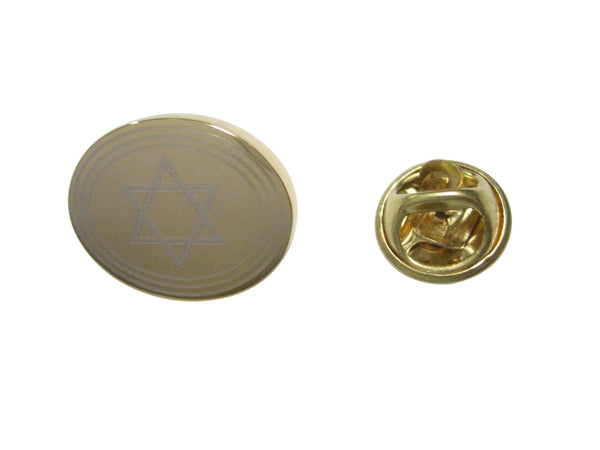Gold Toned Etched Oval Religious Star of David Lapel Pin