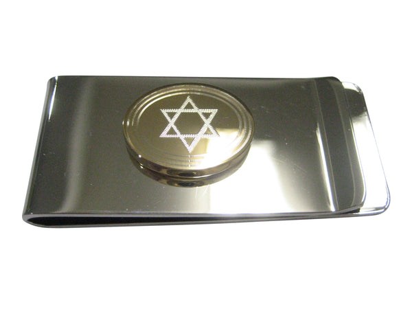 Gold Toned Etched Oval Religious Star of David Money Clip