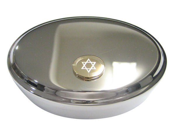 Gold Toned Etched Oval Religious Star of David Oval Trinket Jewelry Box