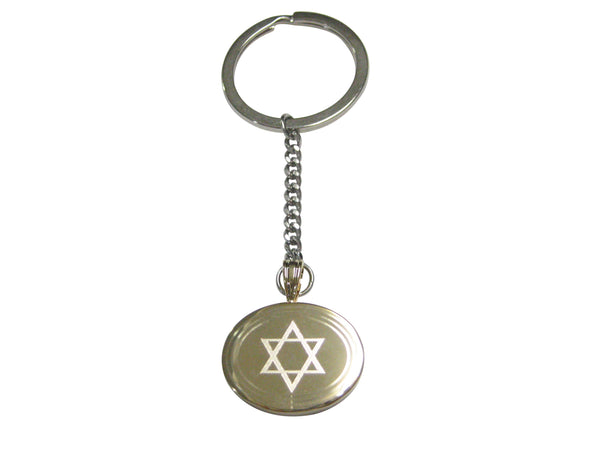 Gold Toned Etched Oval Religious Star of David Pendant Keychain