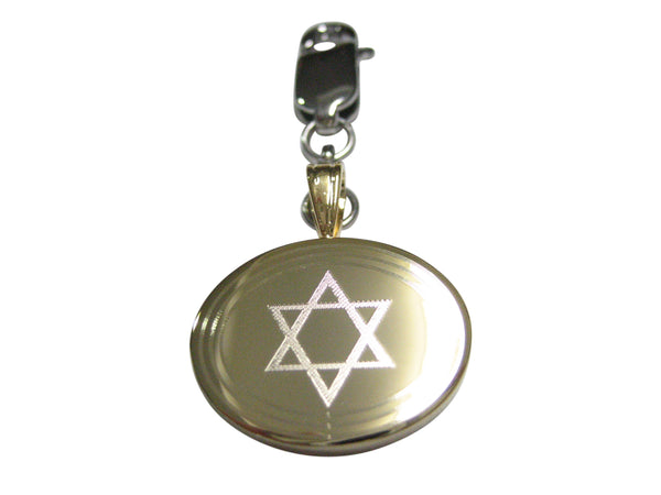 Gold Toned Etched Oval Religious Star of David Pendant Zipper Pull Charm