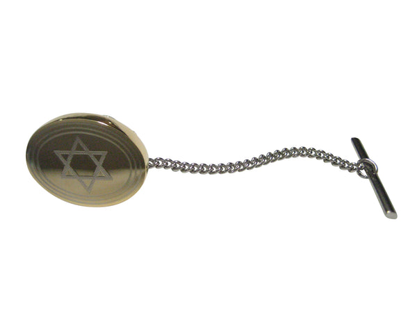 Gold Toned Etched Oval Religious Star of David Tie Tack