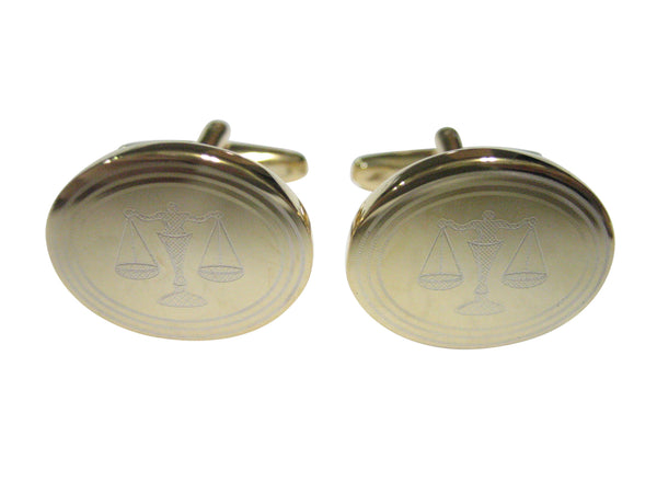Gold Toned Etched Oval Scale of Justice Law Cufflinks