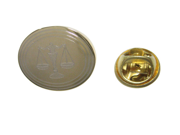 Gold Toned Etched Oval Scale of Justice Law Lapel Pin