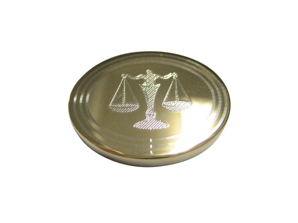 Gold Toned Etched Oval Scale of Justice Law Magnet