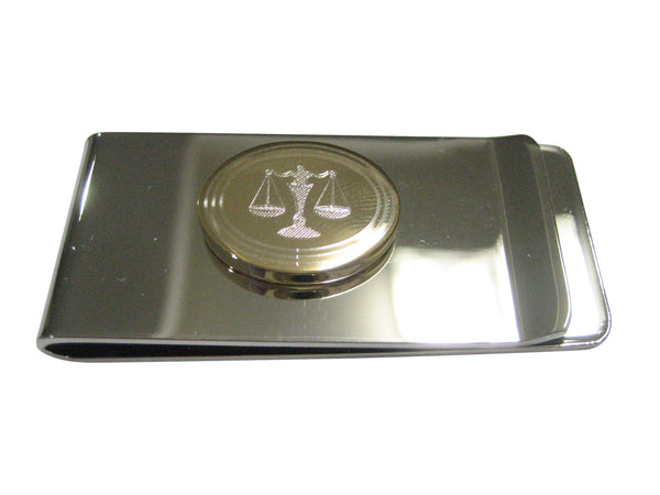 Gold Toned Etched Oval Scale of Justice Law Money Clip