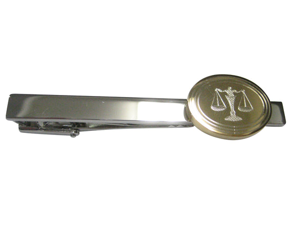 Gold Toned Etched Oval Scale of Justice Law Tie Clip
