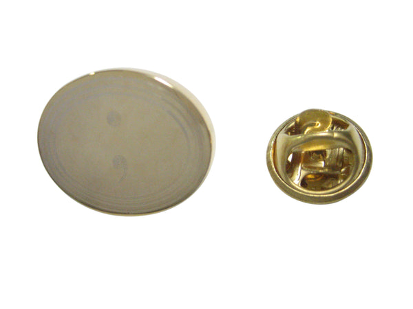 Gold Toned Etched Oval Semicolon Sign Lapel Pin