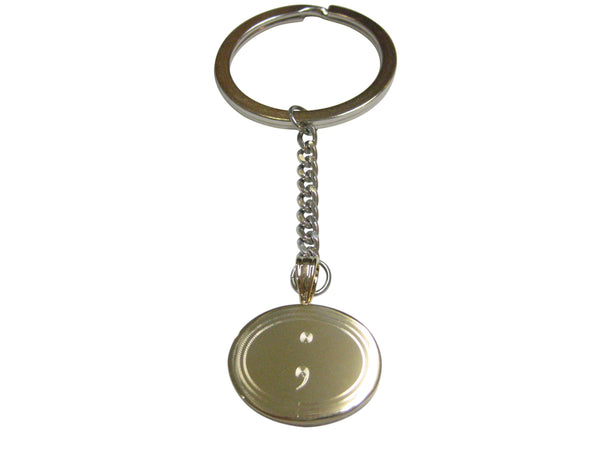Gold Toned Etched Oval Semicolon Sign Pendant Keychain