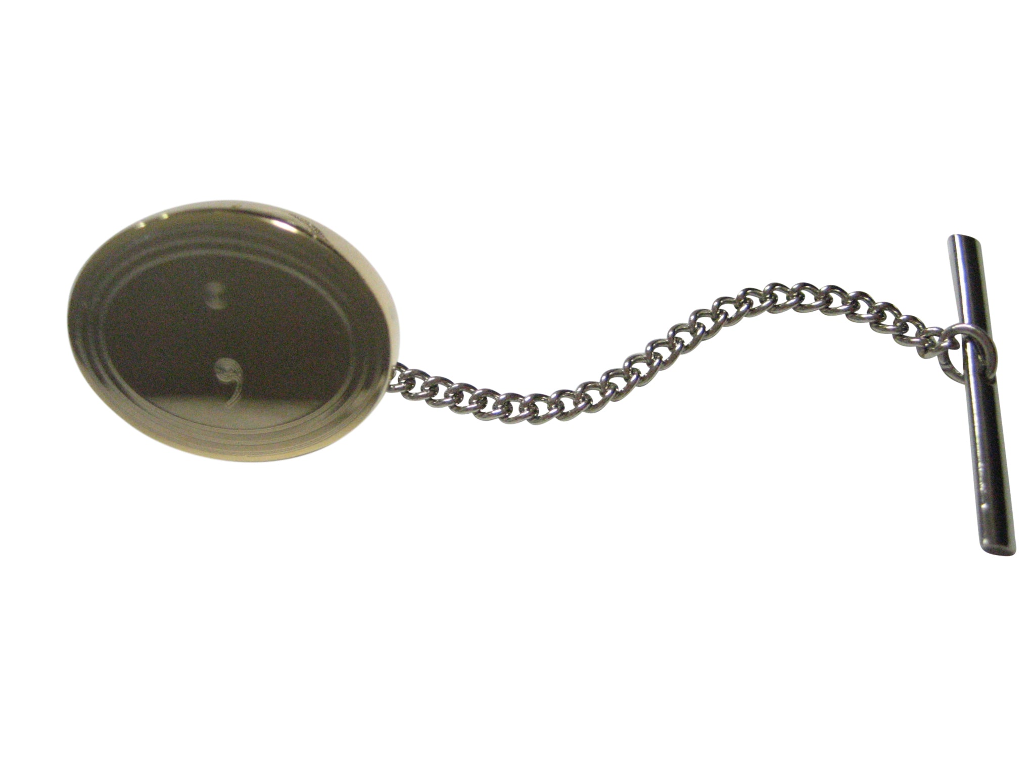 Gold Toned Etched Oval Semicolon Sign Tie Tack