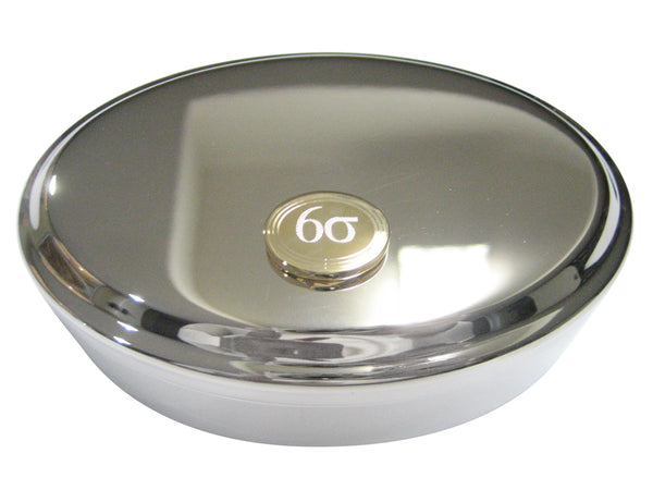 Gold Toned Etched Oval Six Sigma Oval Trinket Jewelry Box