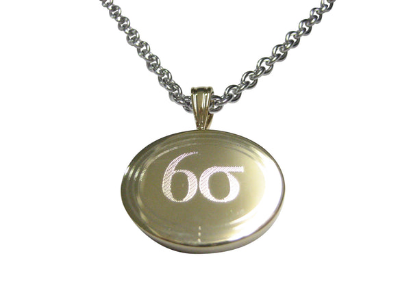 Gold Toned Etched Oval Six Sigma Pendant Necklace