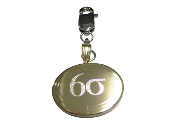 Gold Toned Etched Oval Six Sigma Pendant Zipper Pull Charm