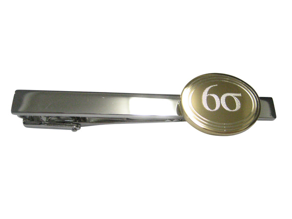 Gold Toned Etched Oval Six Sigma Tie Clip