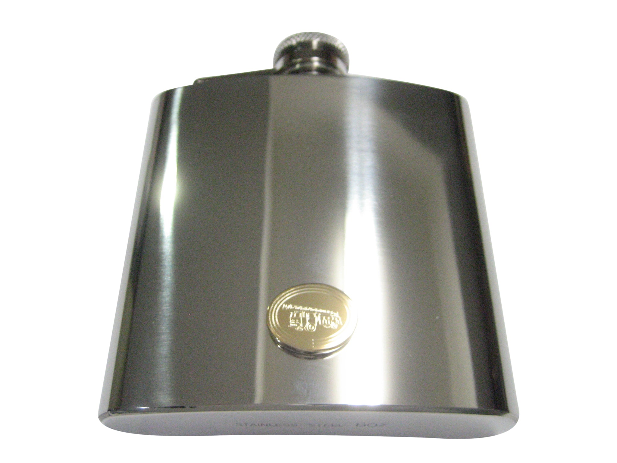 Gold Toned Etched Oval Sleek Fire Truck with Ladder 6oz Flask