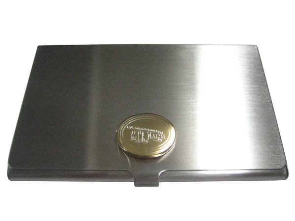 Gold Toned Etched Oval Sleek Fire Truck with Ladder Business Card Holder