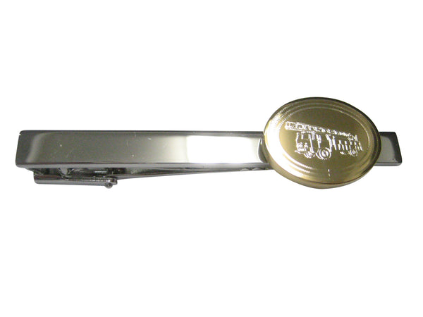 Gold Toned Etched Oval Sleek Fire Truck with Ladder Tie Clip