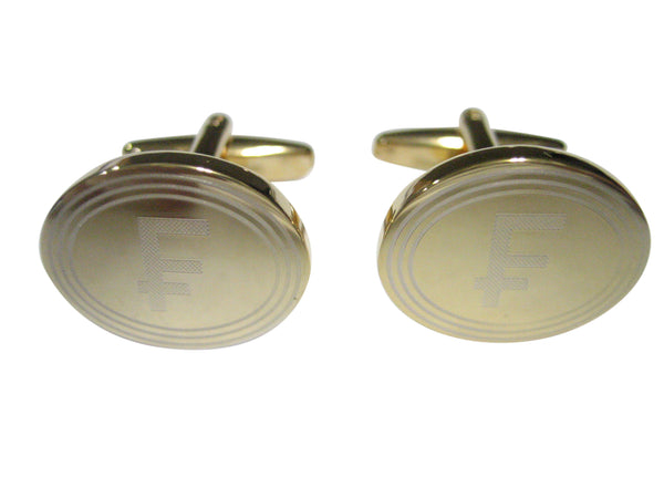 Gold Toned Etched Oval Swiss Franc Currency Sign Cufflinks