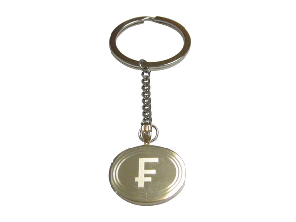 Gold Toned Etched Oval Swiss Franc Currency Sign Pendant Keychain