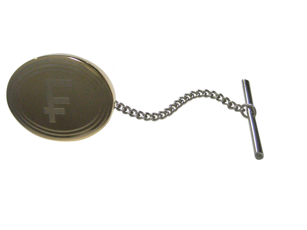 Gold Toned Etched Oval Swiss Franc Currency Sign Tie Tack
